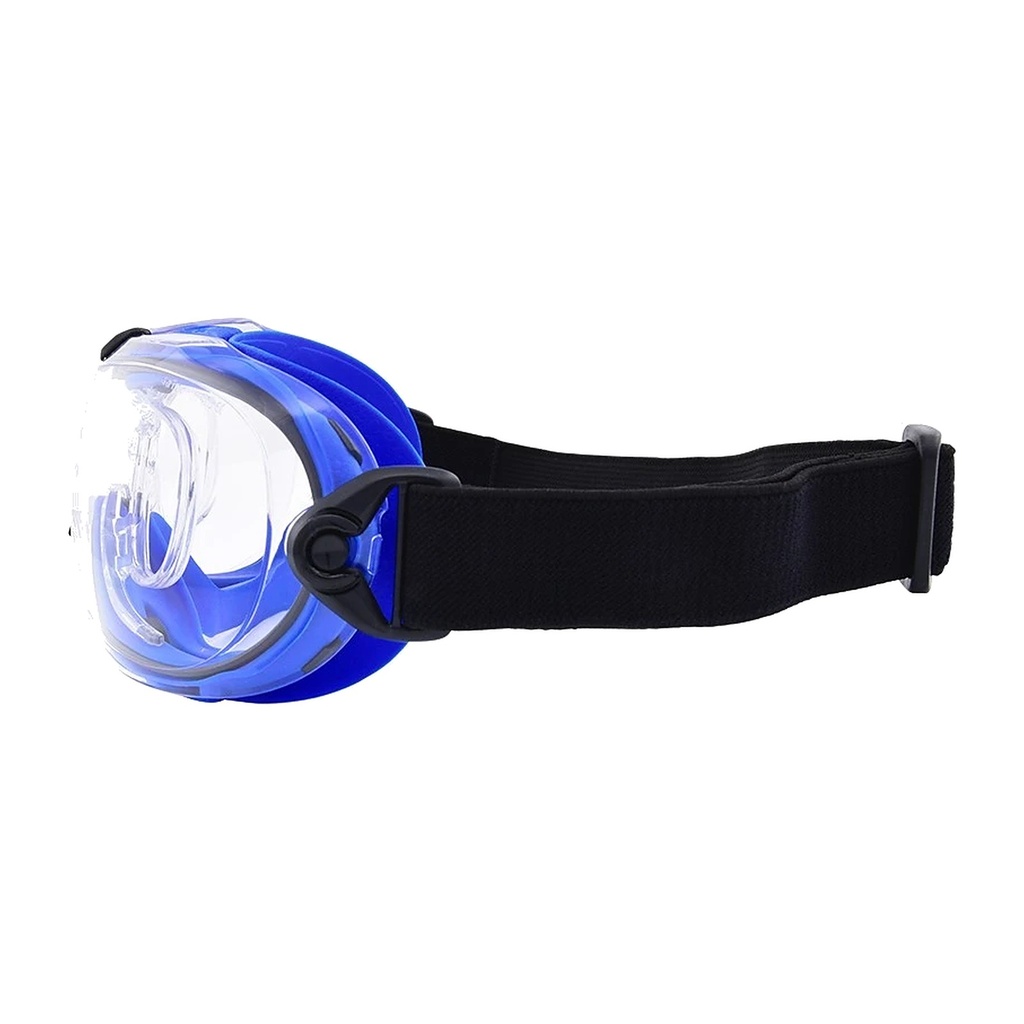 Vollsichtbrille mit breitem Gummiband, blaue Fassung, klare Scheiben Bild 2