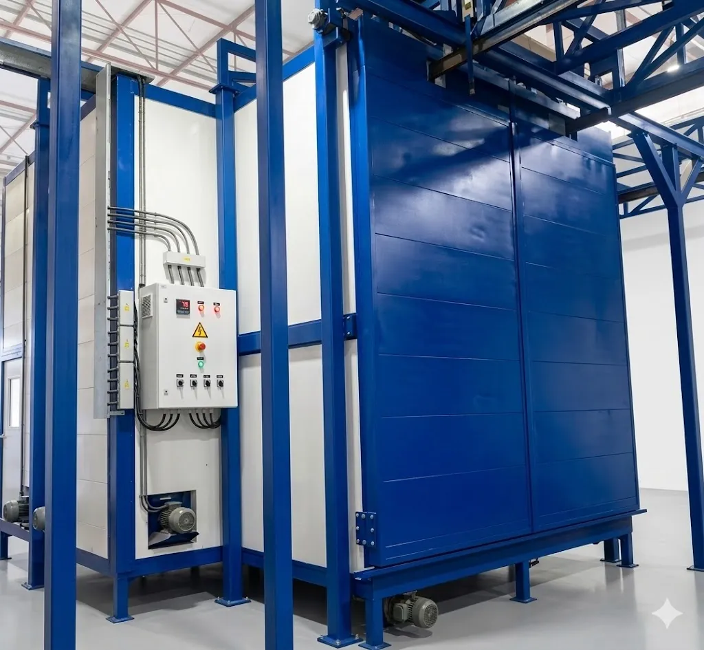 Beschichtungs Kammerofen (3000mm x 1200mm x 2150mm, Gas, Hordenwagen, 220°, Durchlauf Ofen)