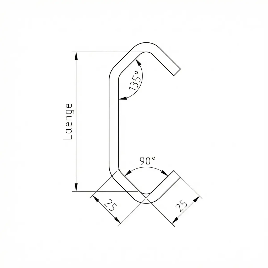 CE25/25 90° verdreht Standardhaken Durchmesser 10mm (100mm)