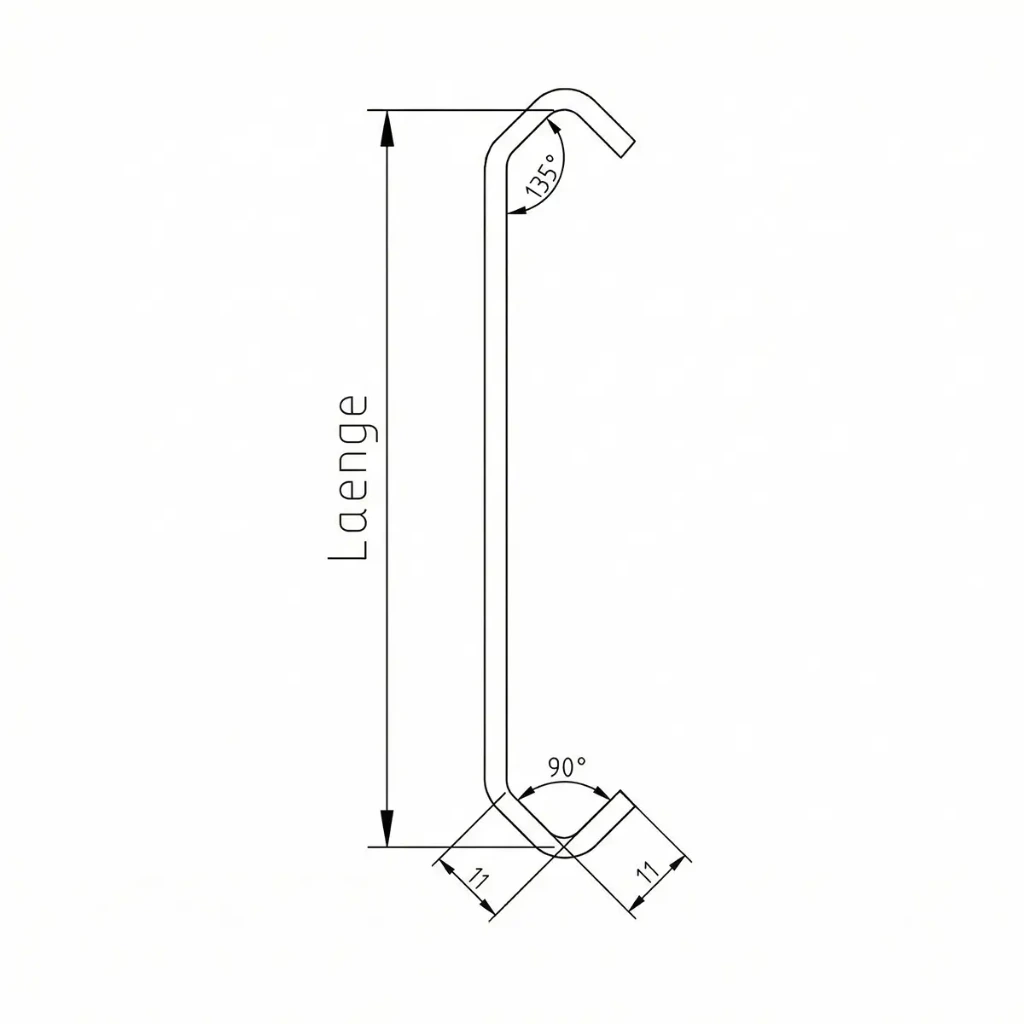 CE11/11 90° verdreht Standardhaken (1,5mm, 50mm)