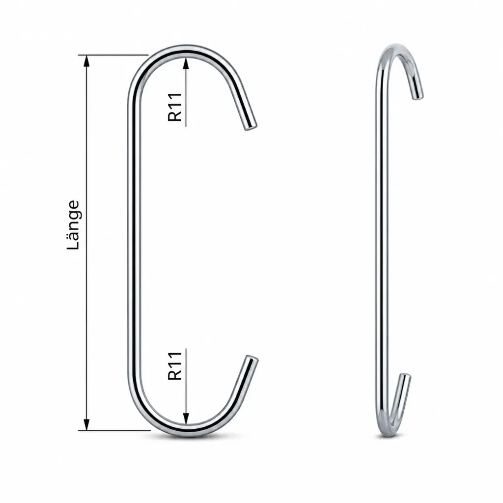 [CRR11-90K-1.5-50 | CRR11 50x1,5 90°] Rundbogenhaken R11 – 90° verdreht für flexible Aufhängung (1,5mm, 50mm)