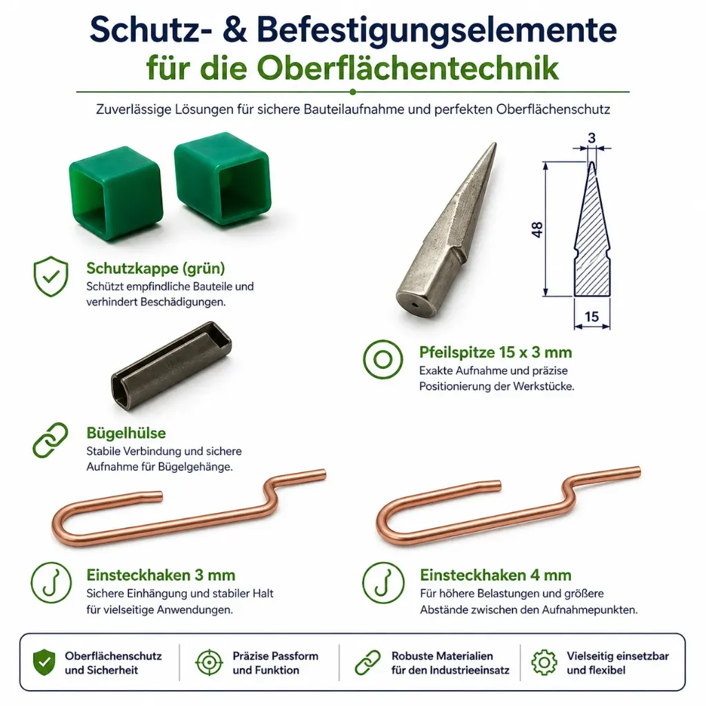 [AZ/8/0052] Komponenten für Aufhänge-Systeme – passgenaue Einzelteile für flexible und sichere Bauteilaufnahme (Schutzkappe grün)