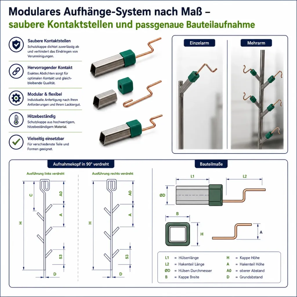 Modulares Aufhänge-System nach Maß – saubere Kontaktstellen und passgenaue Bauteilaufnahme