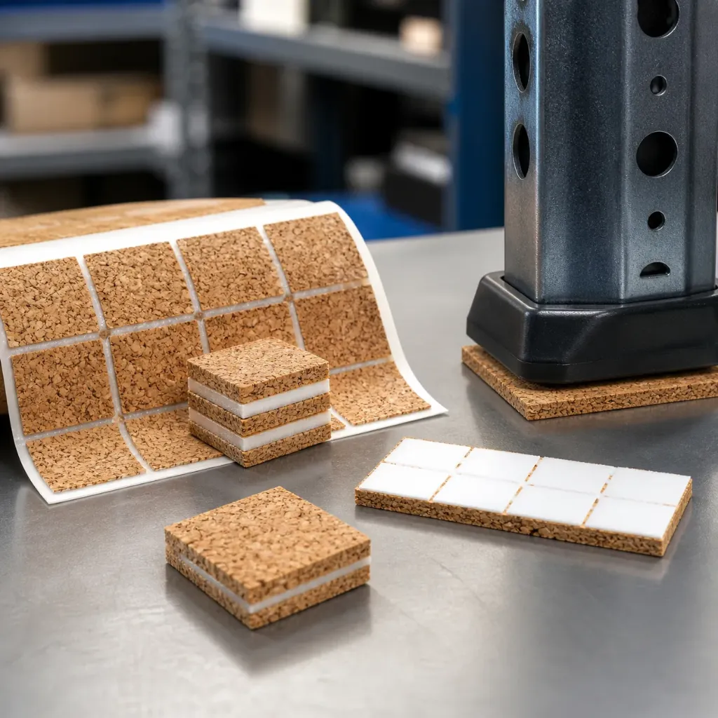 [KKST-555,1] Kork-Schutzpads – perfekter Oberflächenschutz beim Stapeln (Kork Stapelscheiben mit 2mm PVC Haftschaum, auf Rolle gestanzt  4 mm x 16,2 mm x 17,5 mm Form A)