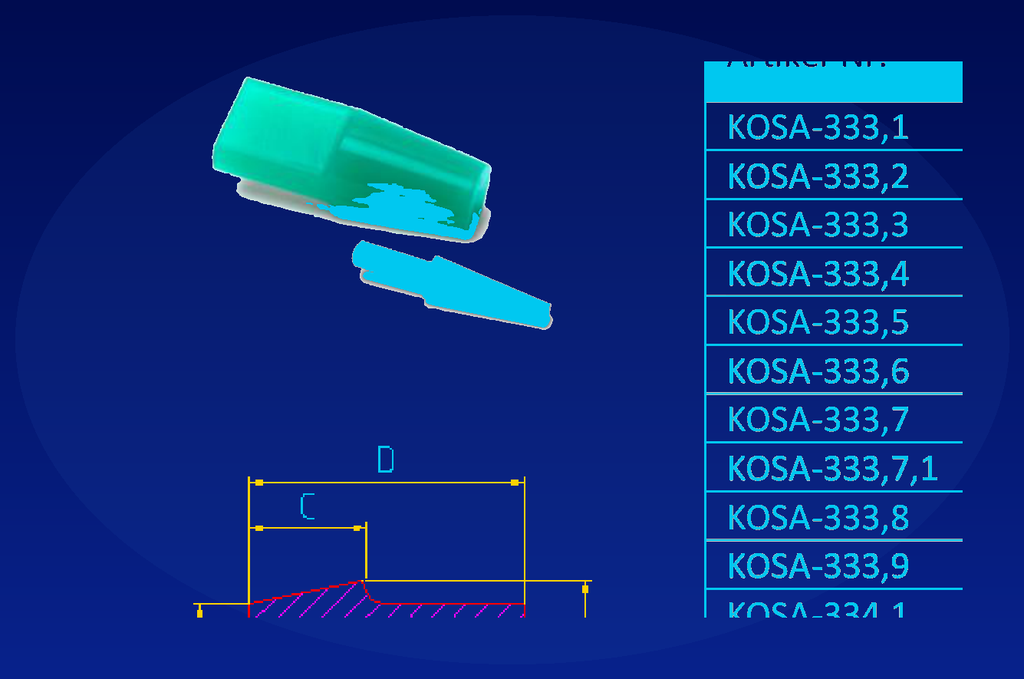[KOSA-333,1] Konische Stopfen mit Anfasser  KOSA (M2 0,80 3,20 15,90 25,40 transp.)