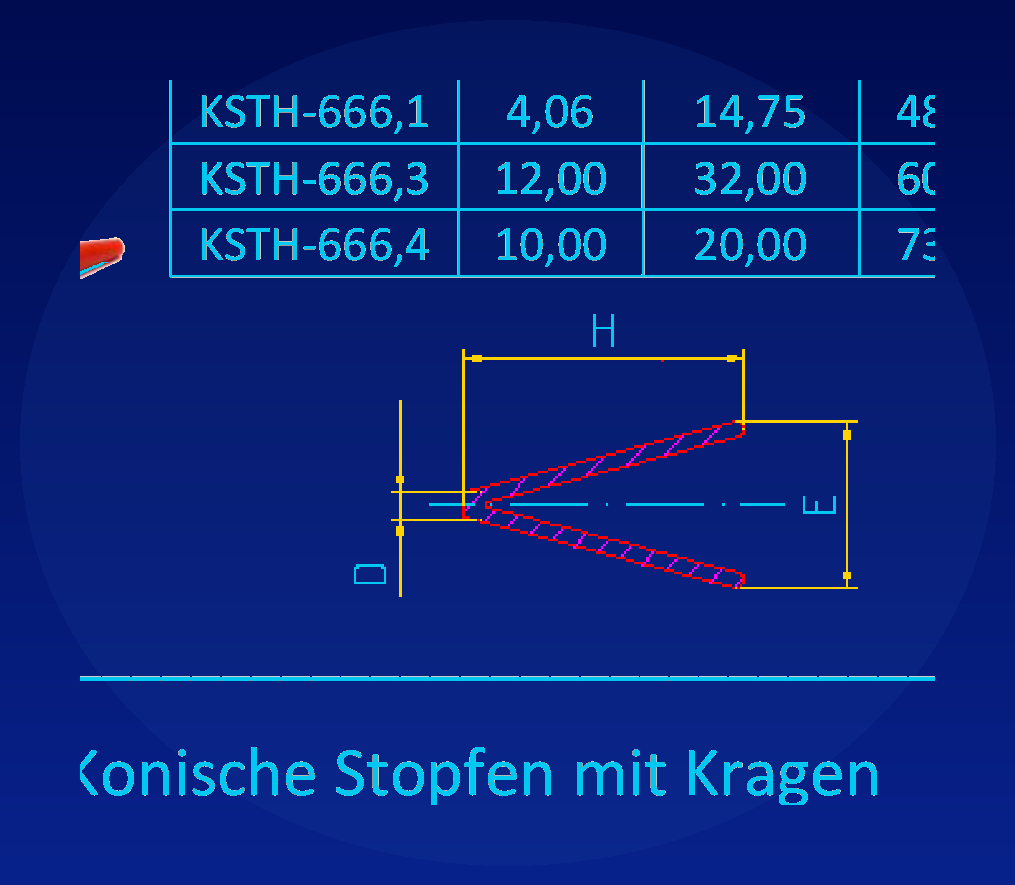 [KOSK-555,1] Konische Stopfen mit Kragen   KOSK (7,00 3,00 2,40 7,00 13,00 blau)