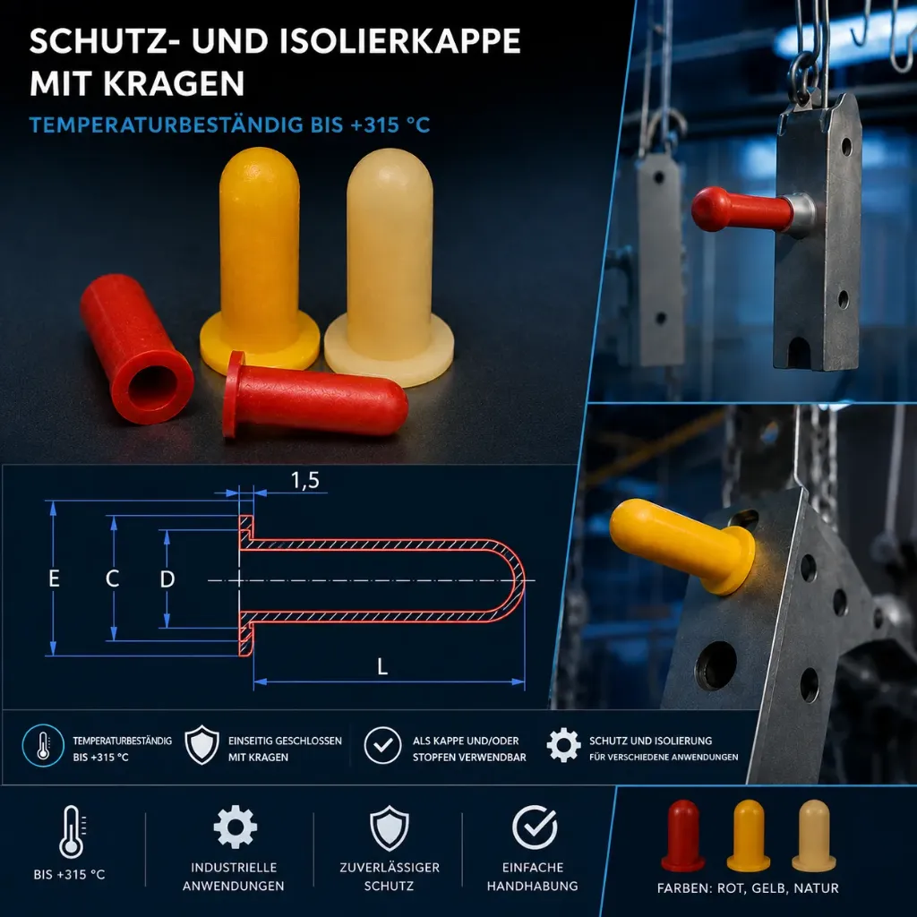 Hochtemperatur-Schutzkappen mit Kragen für Gewindebolzen und Maskierungsanwendungen