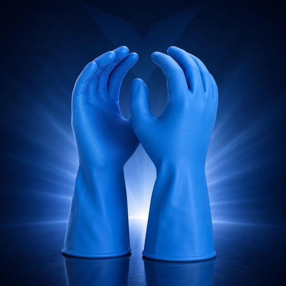 [385-7] Chemikalienschutzhandschuh Latex blau 30 cm (7)
