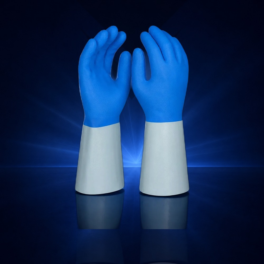 Chemikalienschutzhandschuh Latex blau vollbeschichtet geraut (7)