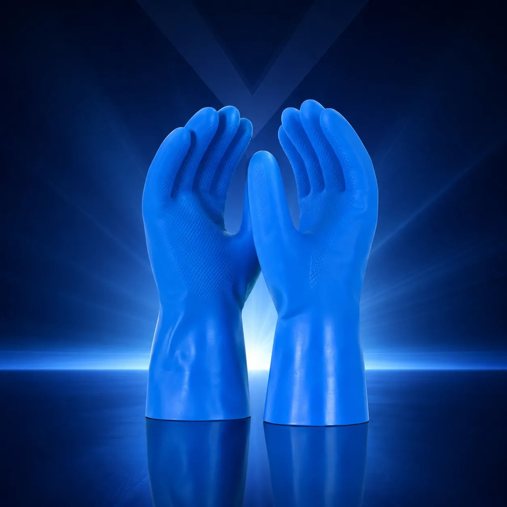 Chemikalienschutzhandschuh Latex vollbeschichtet blau geraut