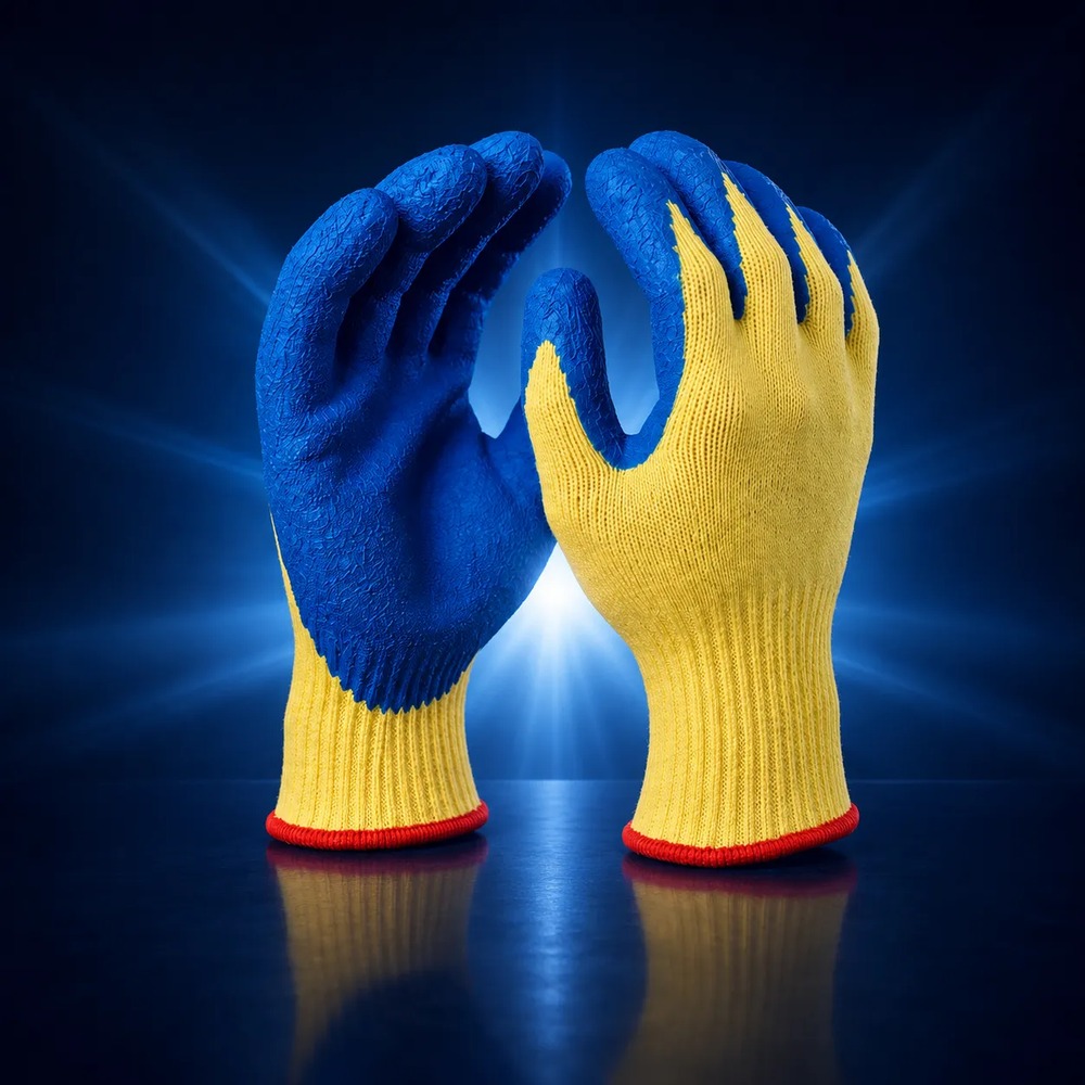 Schnittschutzhandschuh Latexbeschichtung Level D gelb/blau