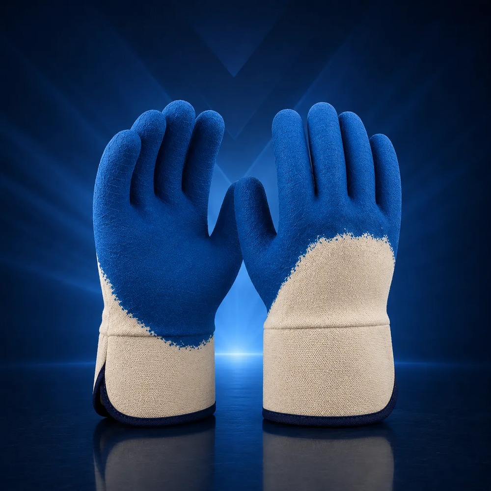 Latex-Arbeitshandschuh mit Sicherheitsstulpe blau