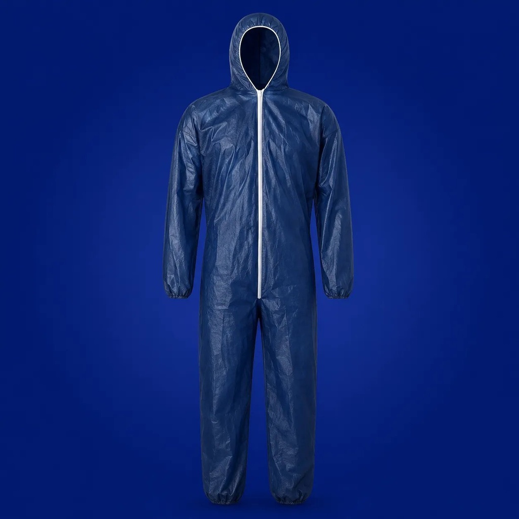 [1431-XL] PP-Einwegschutzanzug blau, atmungsaktiver Overall mit Kapuze (XL)