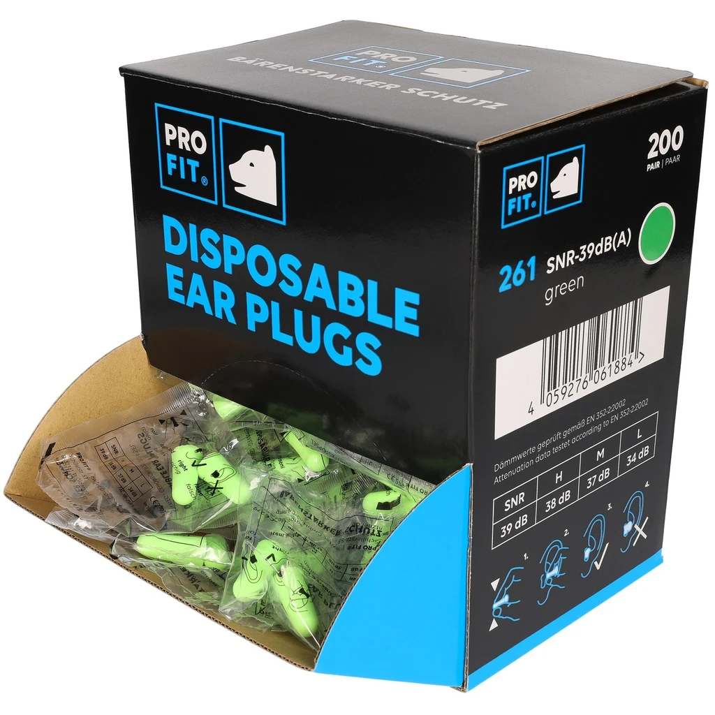 Gehörschutzstöpsel grün, paarweise, SNR 39 dB, 200 Paar/Box