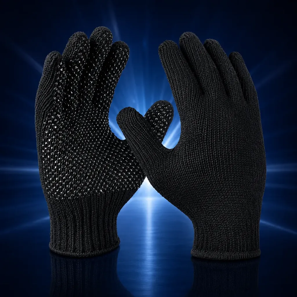 Strickhandschuhe, grob, schwarz, einseitig Noppen