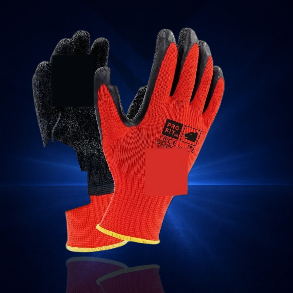 [595-7] Latex-Feinstrickhandschuh mit Schrumpfrauung rot/schwarz (7)