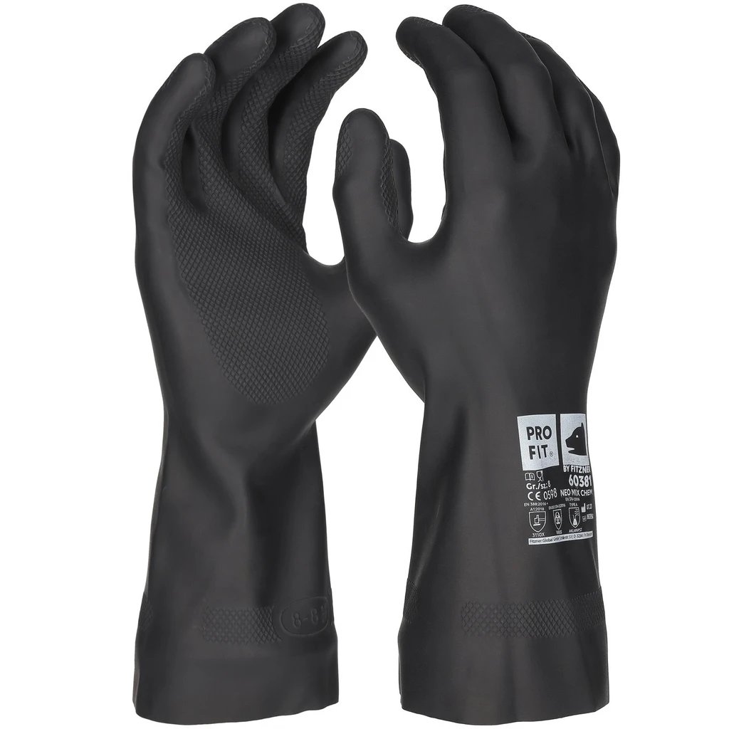 [60381-7] Neopren/Latex Chemikalienschutzhandschuh, 30 cm, schwarz (7)
