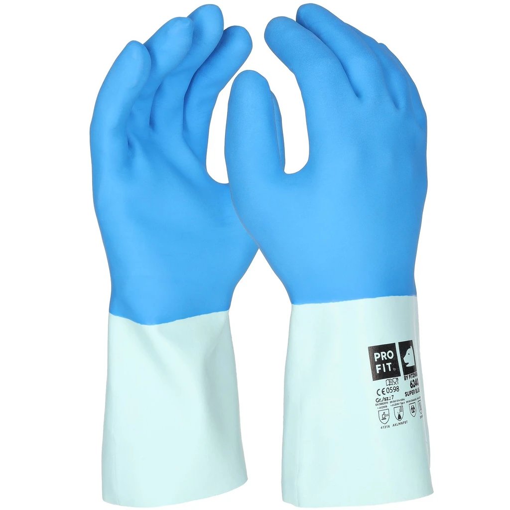 [6240-7] Latex Chemikalienschutzhandschuhe "Super Blue", blau, geraut (7)