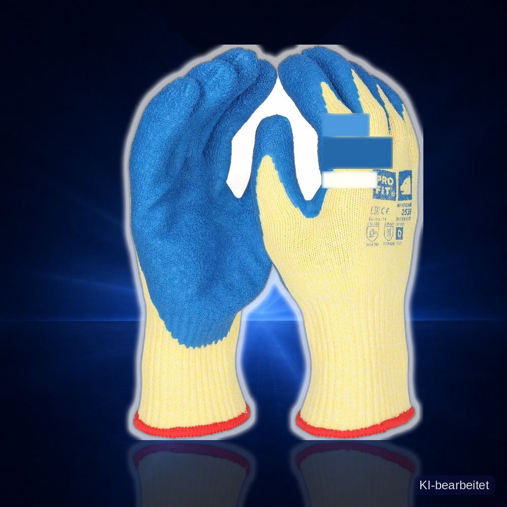 [2535-8] Latex Schnittschutzhandschuh "Super Cut D", Level D, gelb/blau (8)
