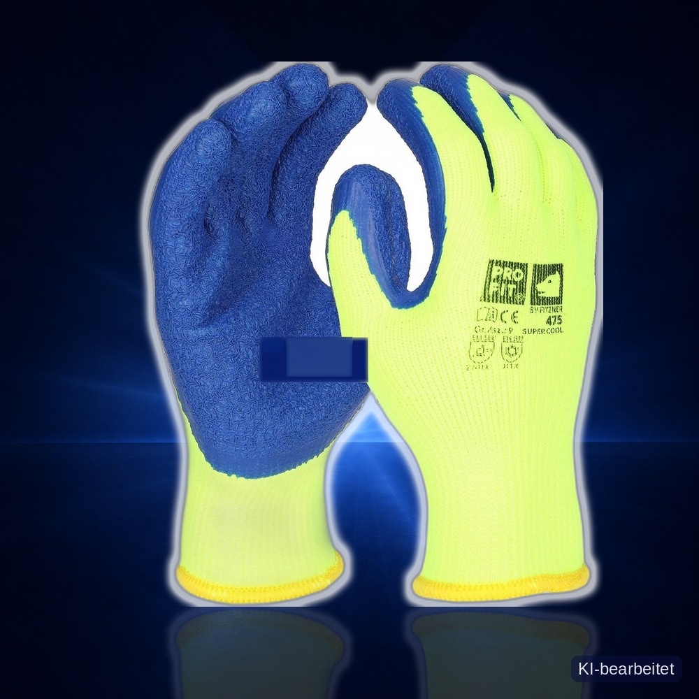 [475-9] Winter Arbeitshandschuhe "Super Cool", Latex, gelb/blau (9)