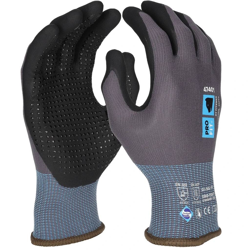 [47401-7] Nitril Handschuhe, cool dots, Noppen, grau/schwarz (7)