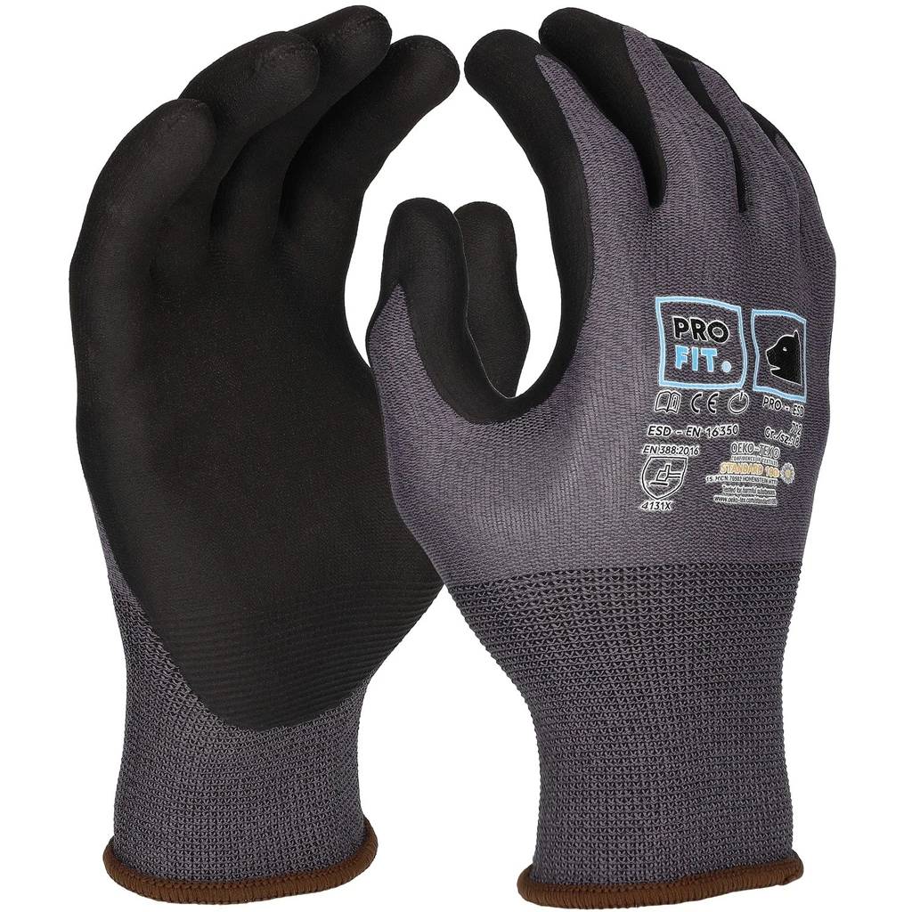 [702-6] Nitril Handschuhe, "PRO ESD", grau/schwarz, ESD - EN 16350 9 (6)