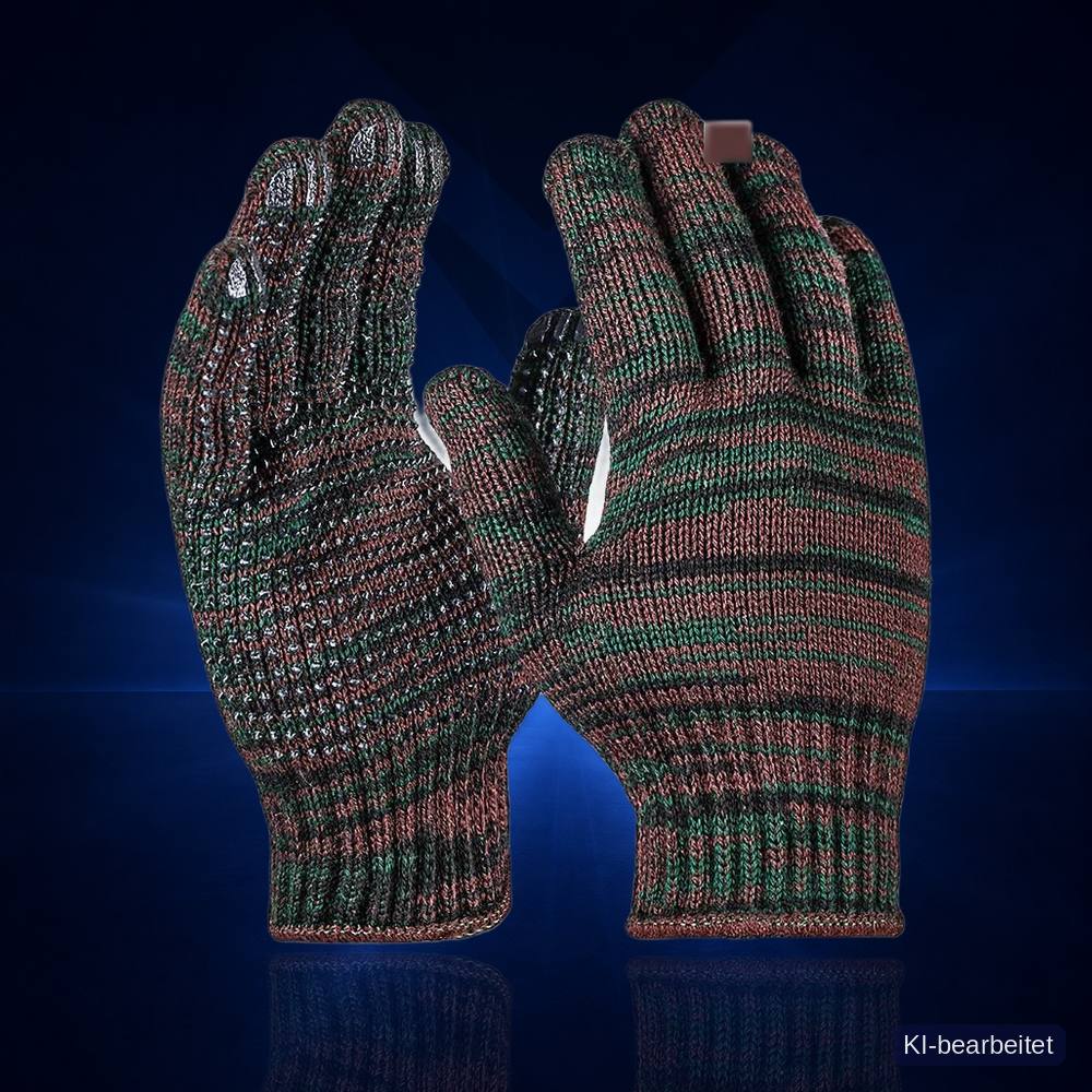Strickhandschuhe, grob, camouflage, einseitig Noppen, Acryl