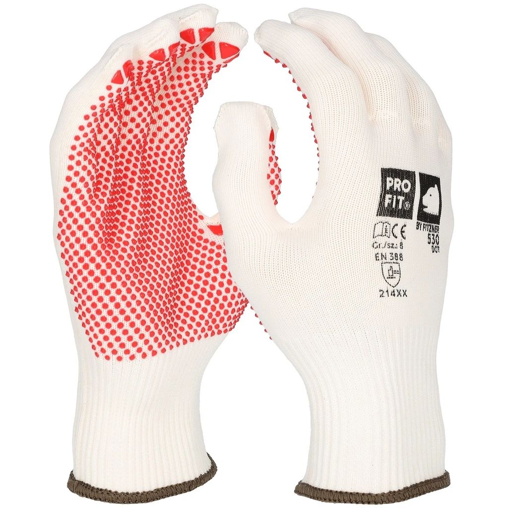 [530-6] Strickhandschuhe "Dot", fein, weiß, einseitig rote Noppen 6 (6)