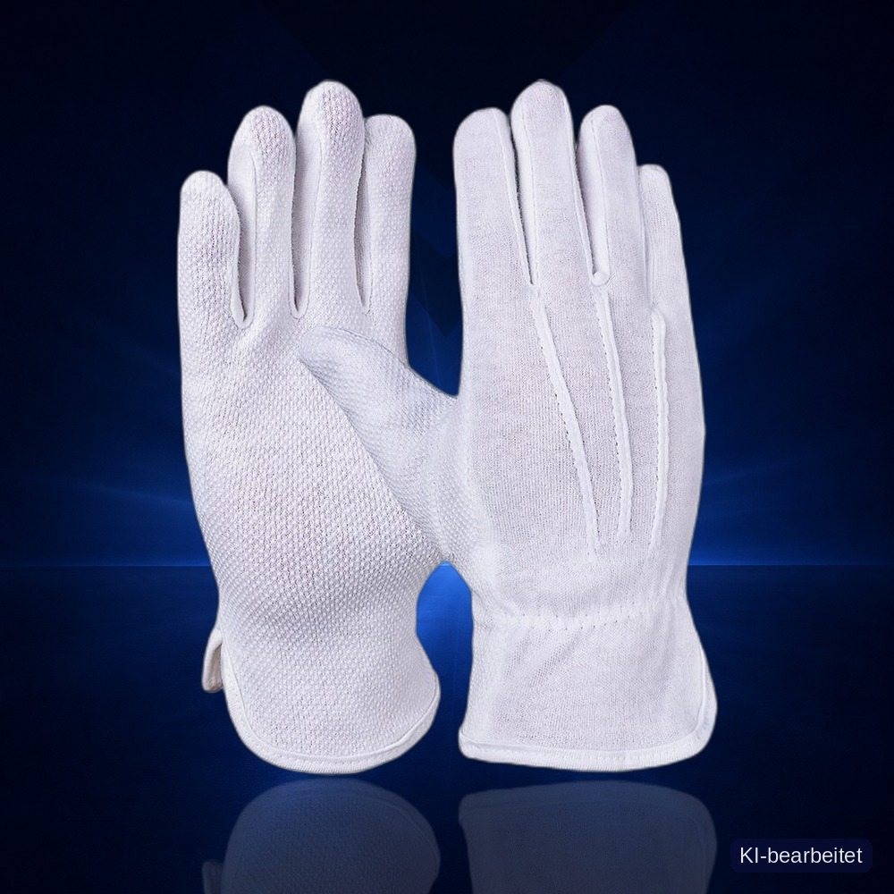[62915-6] Baumwollhandschuh, Trikot, weiß, Noppen "Mircodots", gesäumt (6)