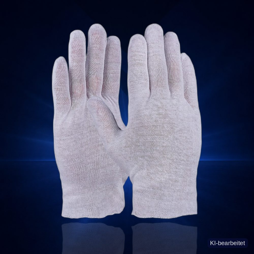 Baumwollhandschuh, trikot, weiß, standard, gesäumt