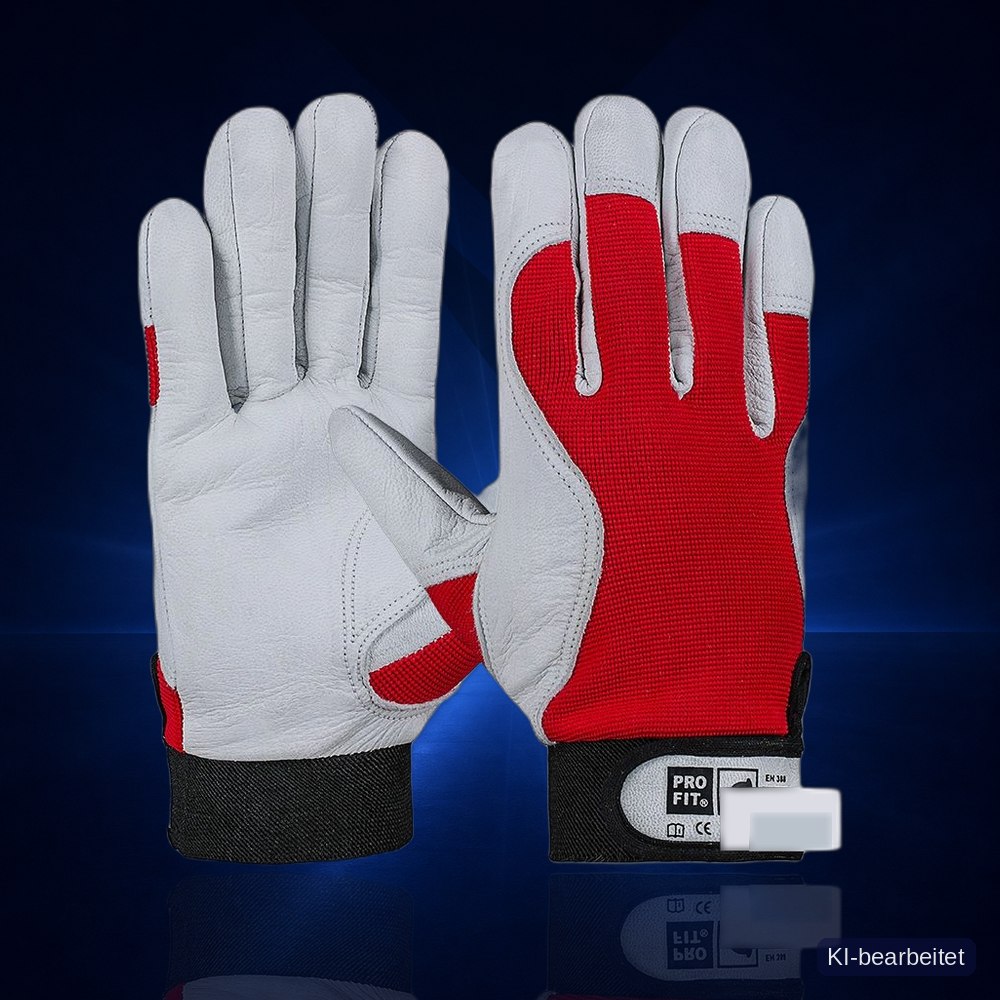 [11618-7] Mechanikerhandschuhe Nappaleder, rot, Klettverschluss (7)