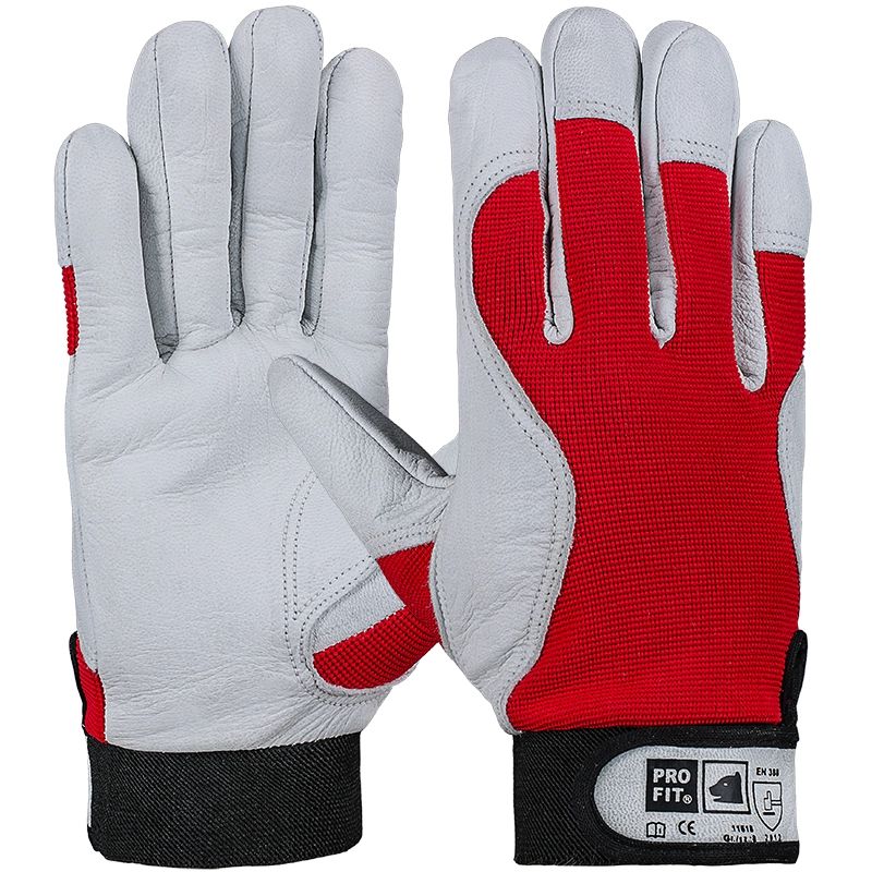 Mechanikerhandschuhe Nappaleder, rot, Klettverschluss 9