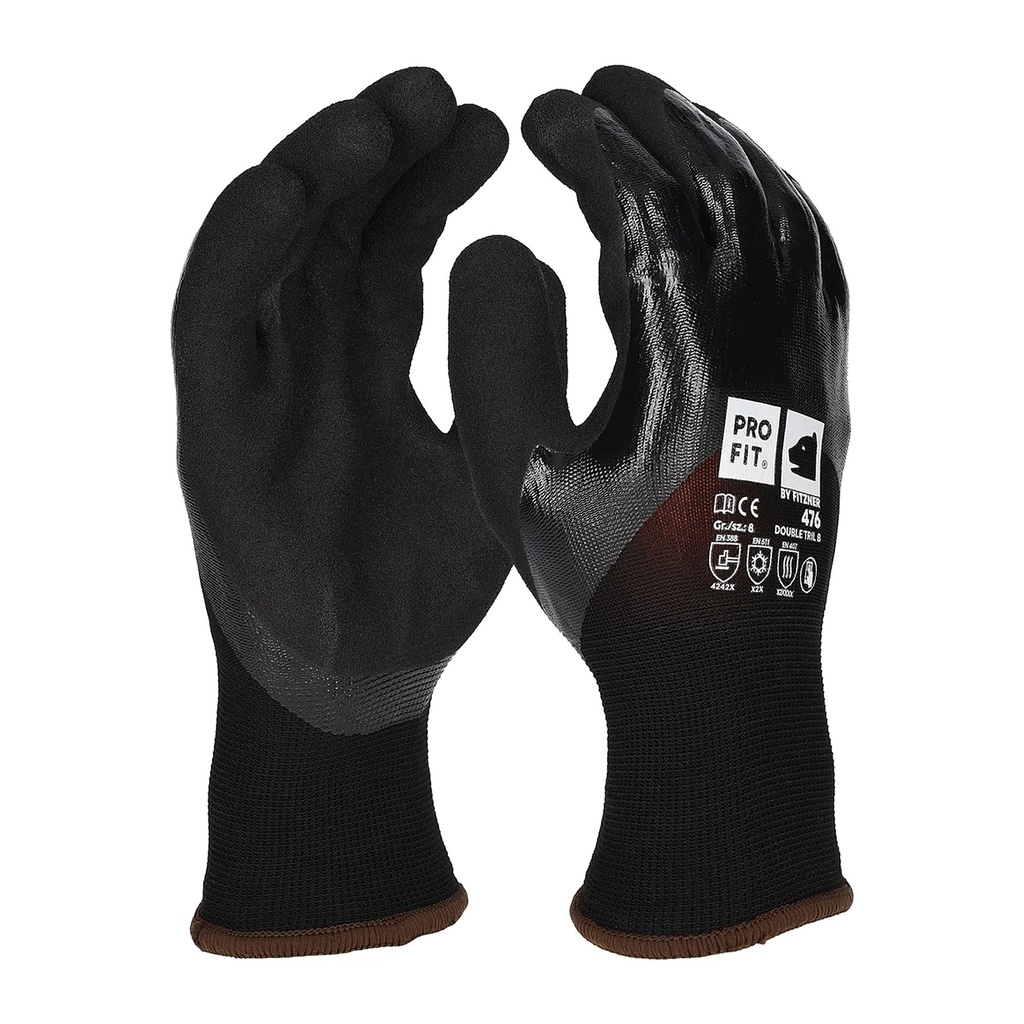 [476-8] Winter Arbeitshandschuhe "Double Tril", Nitril, schwarz (8)