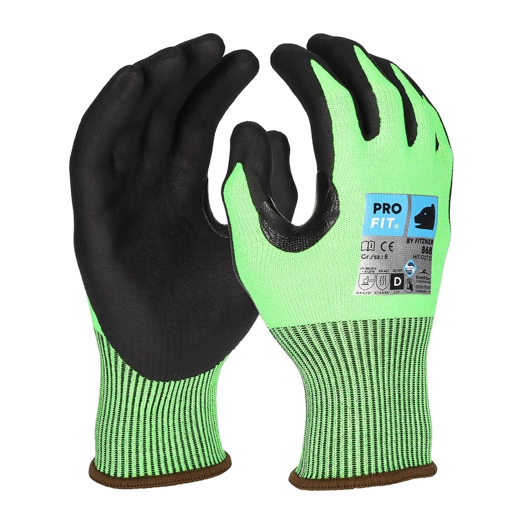 Nitril Schnittschutzhandschuh "Hit Cut D", neongrün/schwarz