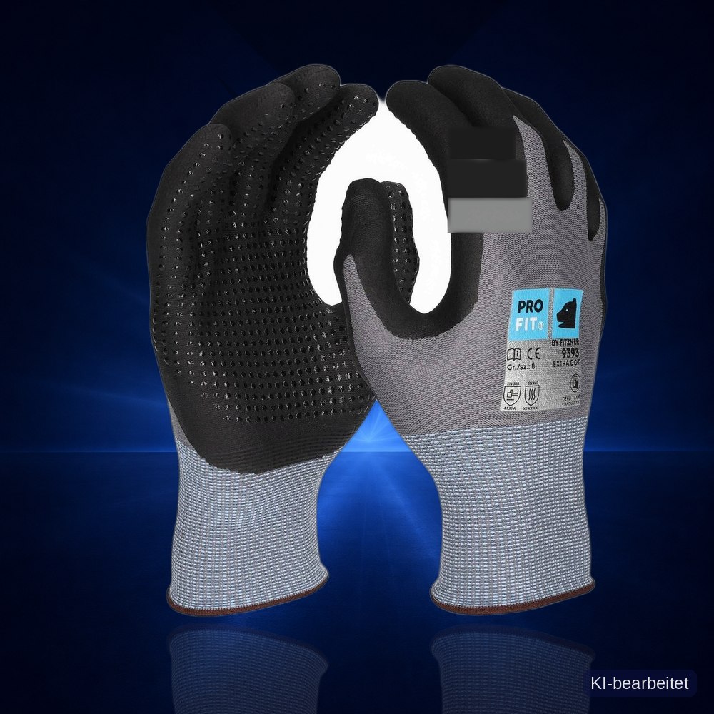 [9393-6] EXTRA PLUS Nitrilschaum Feinstrickhandschuh, Nylon Liner, 15 Gauge, Noppen (6)
