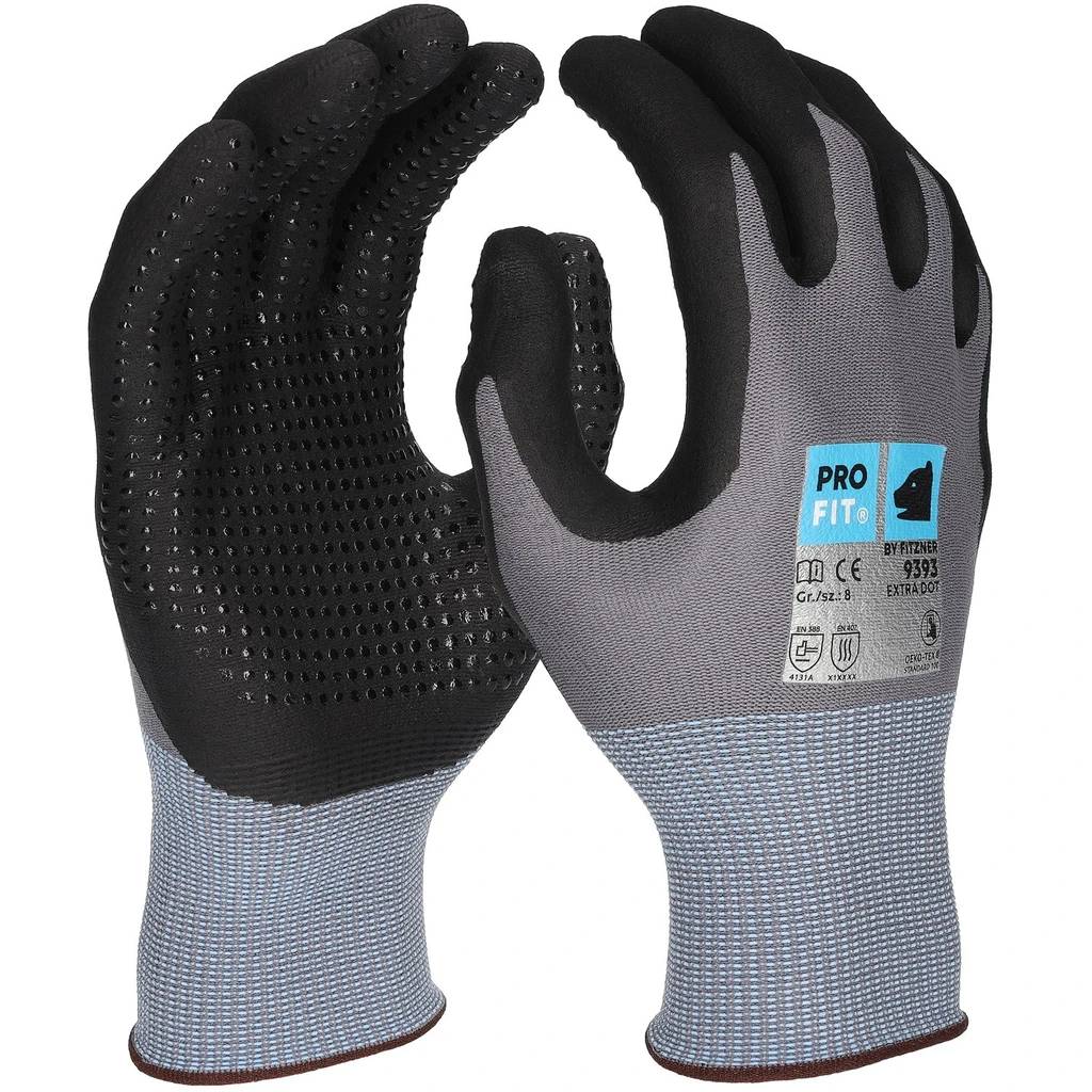 [9393-6] EXTRA PLUS Nitrilschaum Feinstrickhandschuh, Nylon Liner, 15 Gauge, Noppen 11 (6)