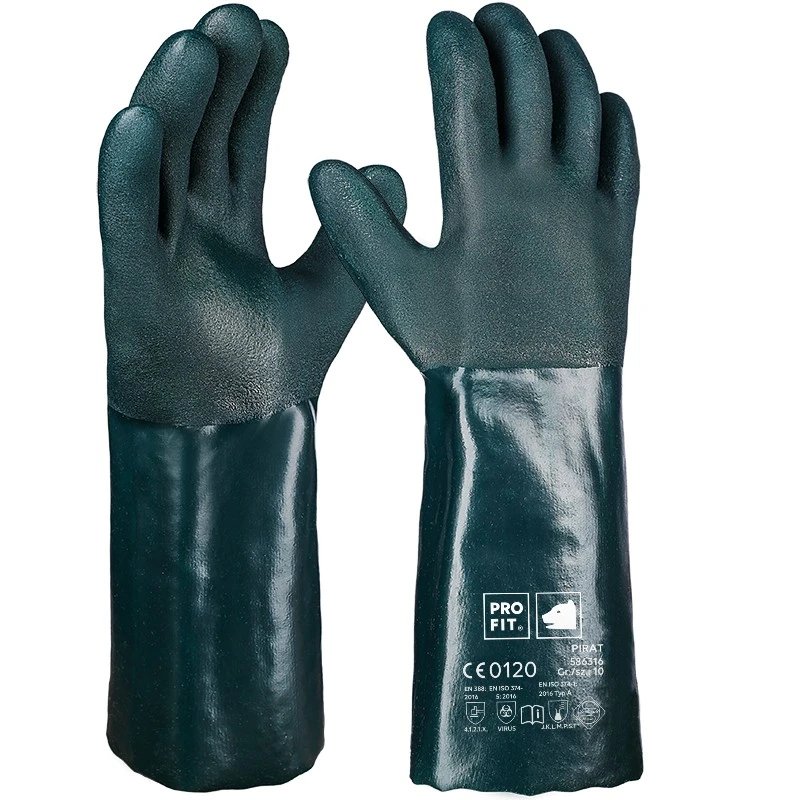 PVC Chemikalienschutzhandschuhe "Pirat", grün, 40 cm, geraut