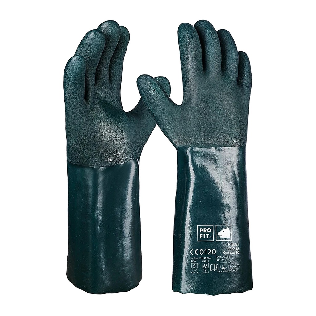 [586316-9] PVC Chemikalienschutzhandschuhe "Pirat", grün, 40 cm, geraut (9)