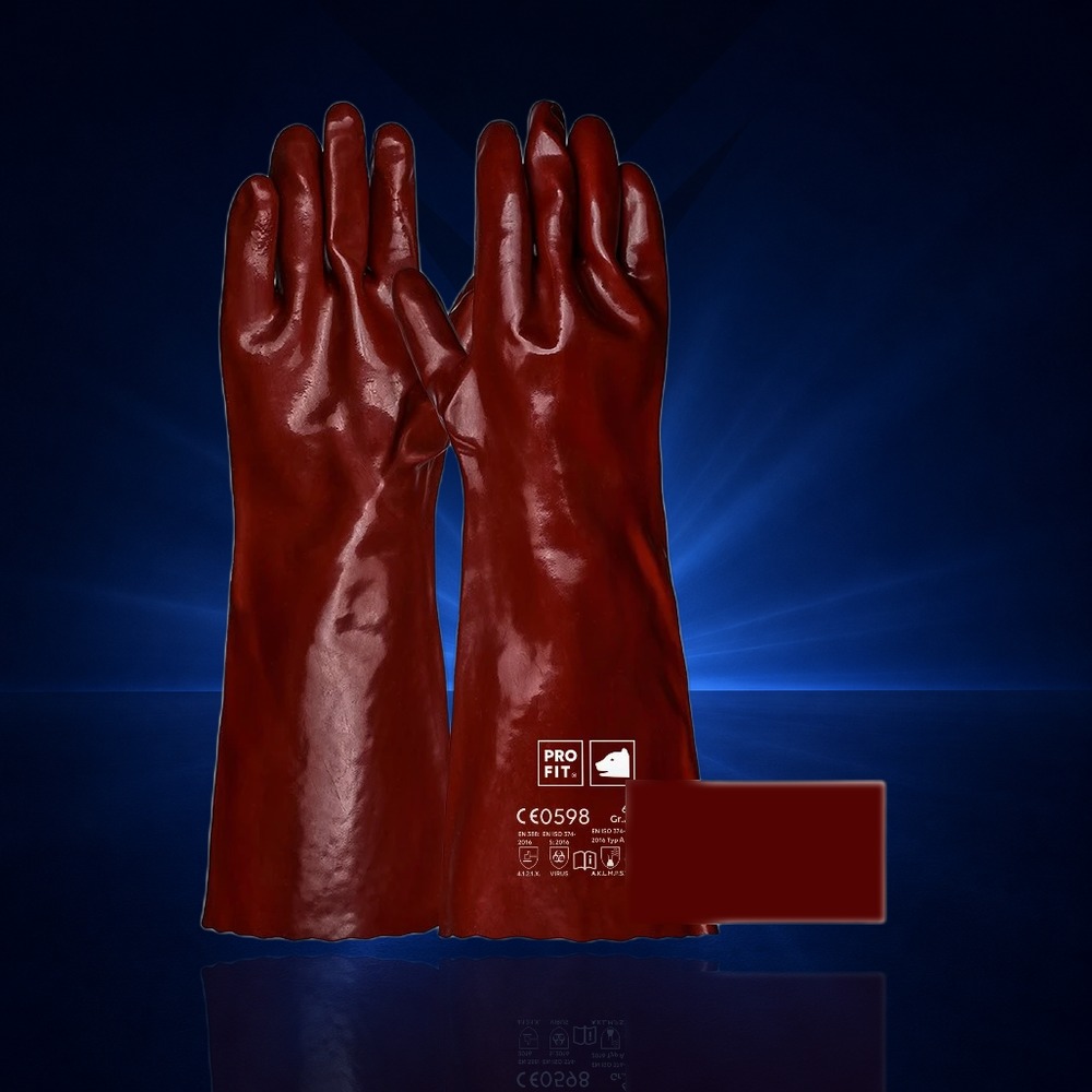 [640851] PVC Chemikalienschutzhandschuhe "Pirat", rotbraun, 45 cm