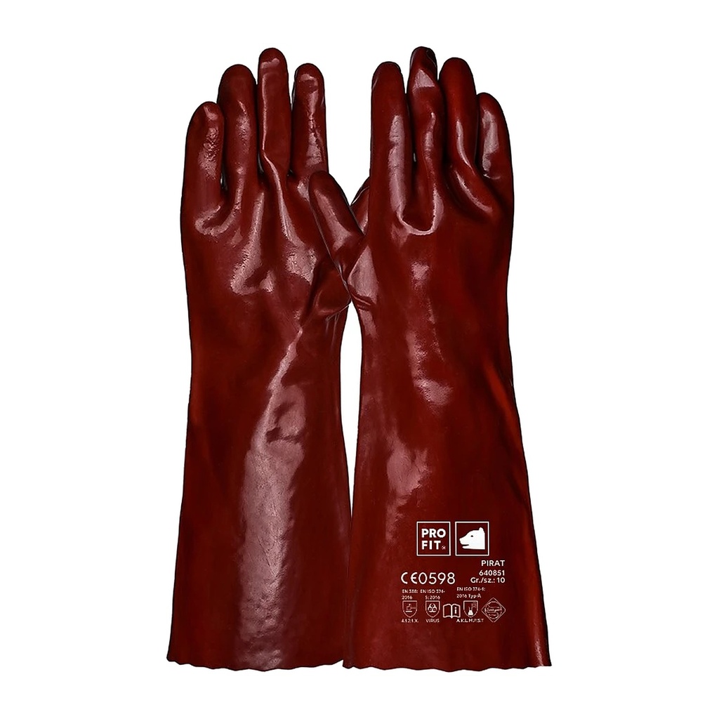 [640851] PVC Chemikalienschutzhandschuhe "Pirat", rotbraun, 45 cm