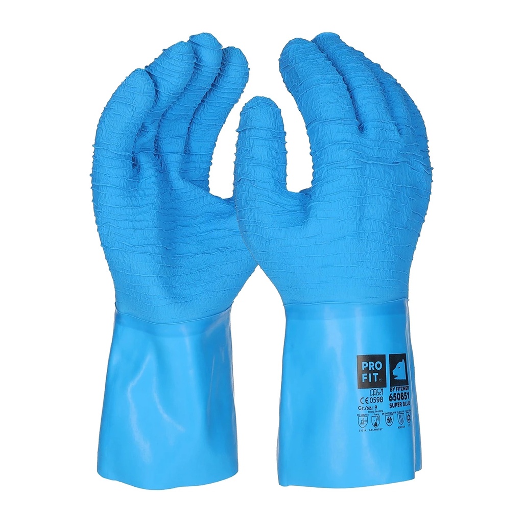 [650851-8] Latex Chemikalienschutzhandschuhe "Super Blue", blau, extra stark geraut 9 (8)