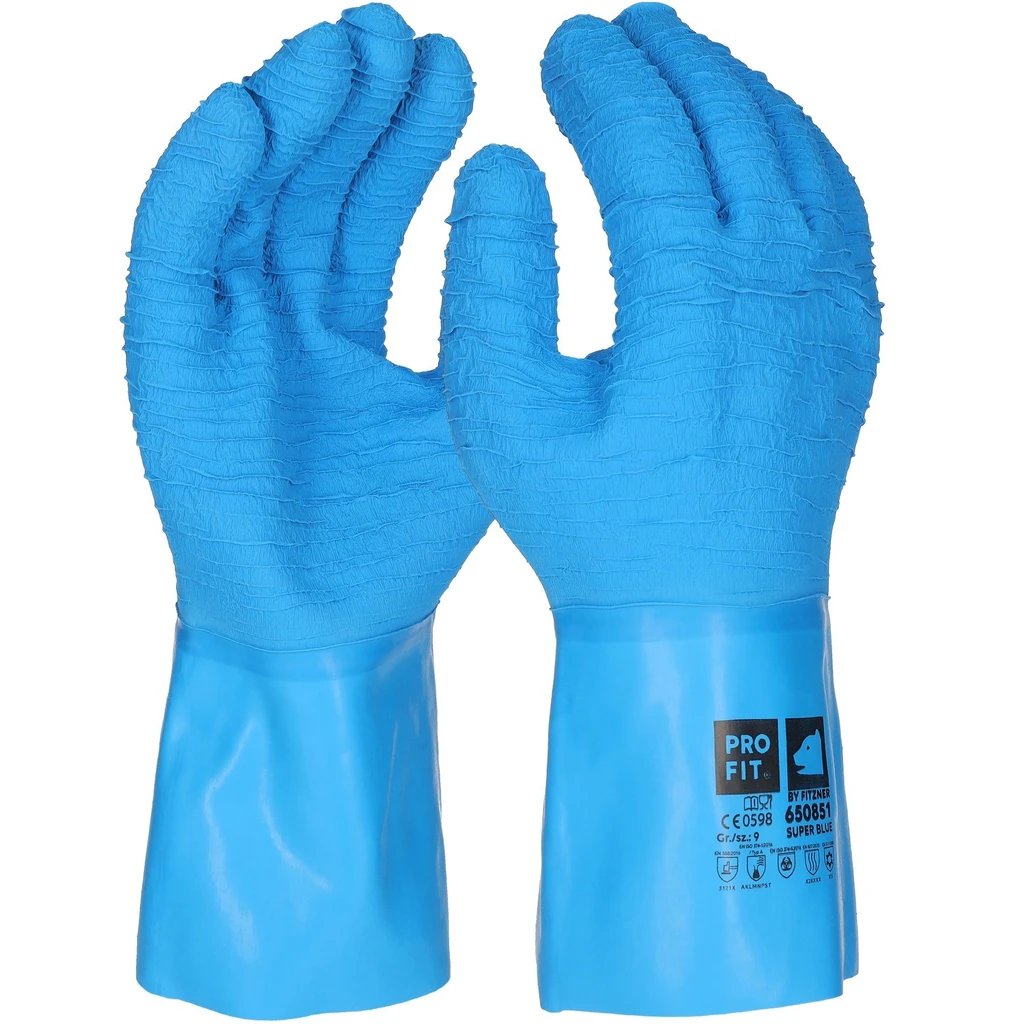 [650851-8] Latex Chemikalienschutzhandschuhe "Super Blue", blau, extra stark geraut 9 (8)