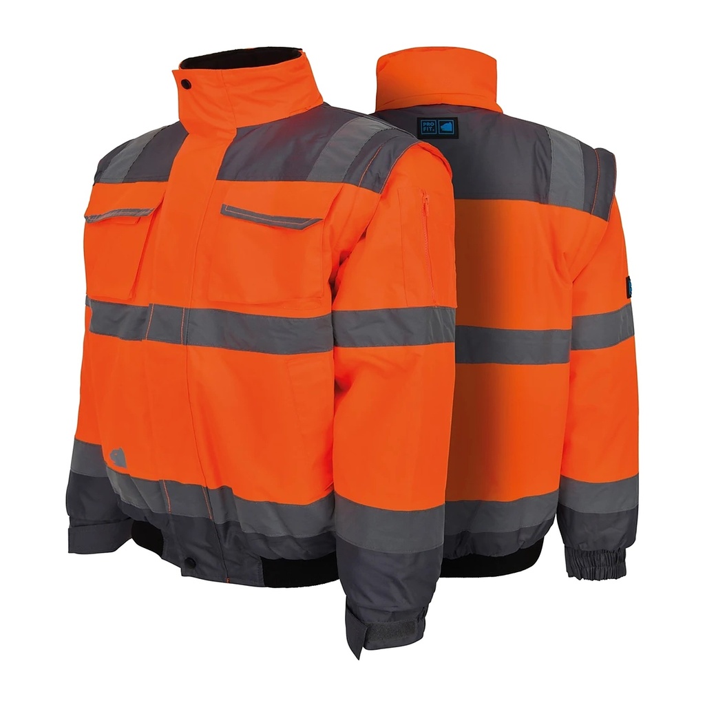 [970-M] Warnschutz Pilotenjacke, neonorange / grau, abnehmbare Ärmel XL (M)