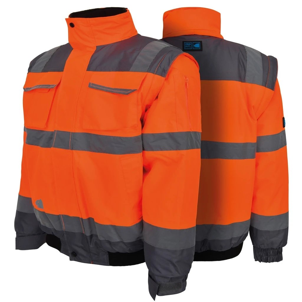 [970-M] Warnschutz Pilotenjacke, neonorange / grau, abnehmbare Ärmel XL (M)