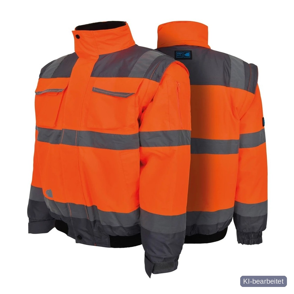 [970-M] Warnschutz Pilotenjacke, neonorange / grau, abnehmbare Ärmel XL (M)